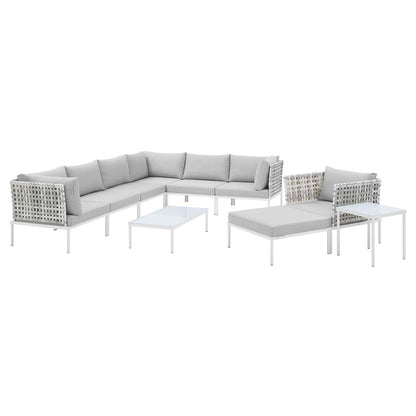 Harmony 10-Piece Sunbrella® Basket Weave Outdoor Patio Aluminum Sectional Sofa Set, Aluminum, Metal, Steel, Grey Gray, 20779