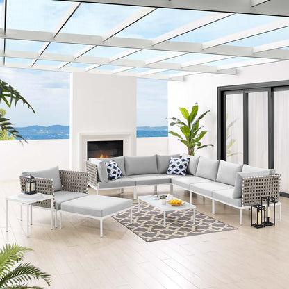 Harmony 10-Piece Sunbrella® Basket Weave Outdoor Patio Aluminum Sectional Sofa Set, Aluminum, Metal, Steel, Grey Gray, 20781