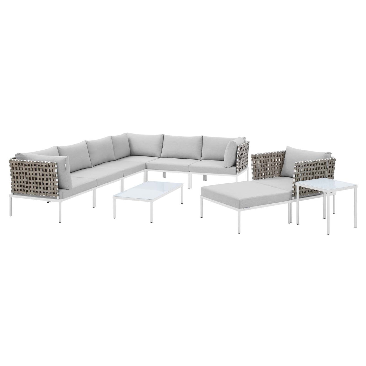 Harmony 10-Piece Sunbrella® Basket Weave Outdoor Patio Aluminum Sectional Sofa Set, Aluminum, Metal, Steel, Grey Gray, 20781