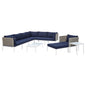 Harmony 10-Piece Sunbrella® Basket Weave Outdoor Patio Aluminum Sectional Sofa Set, Aluminum, Metal, Steel, Blue Navy, 20782