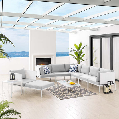 Harmony 10-Piece Sunbrella® Outdoor Patio Aluminum Sectional Sofa Set, Aluminum, Metal, Steel, White Grey Gray, 20783
