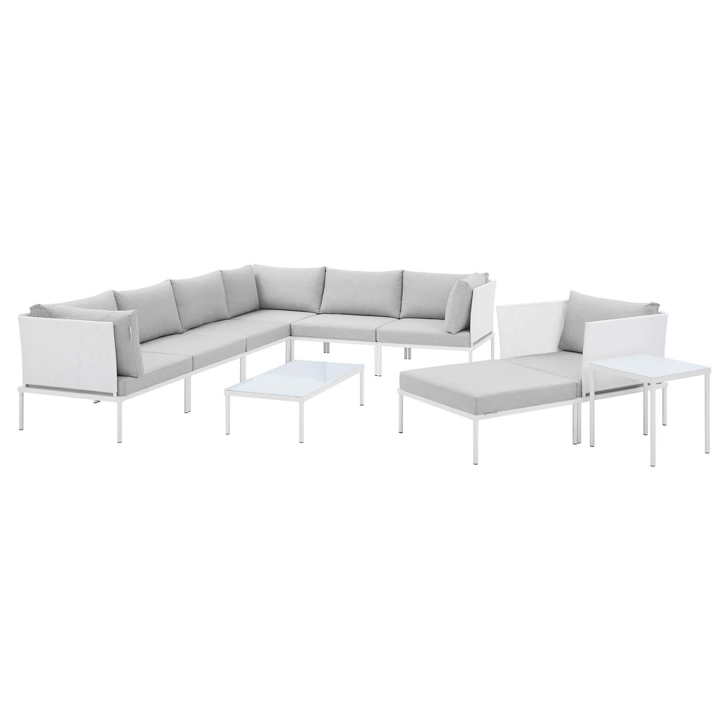 Harmony 10-Piece Sunbrella® Outdoor Patio Aluminum Sectional Sofa Set, Aluminum, Metal, Steel, White Grey Gray, 20783