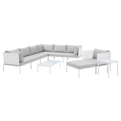 Harmony 10-Piece Sunbrella® Outdoor Patio Aluminum Sectional Sofa Set, Aluminum, Metal, Steel, White Grey Gray, 20783
