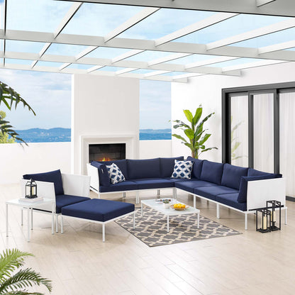 Harmony 10-Piece Sunbrella® Outdoor Patio Aluminum Sectional Sofa Set, Aluminum, Metal, Steel, White Blue Navy, 20784