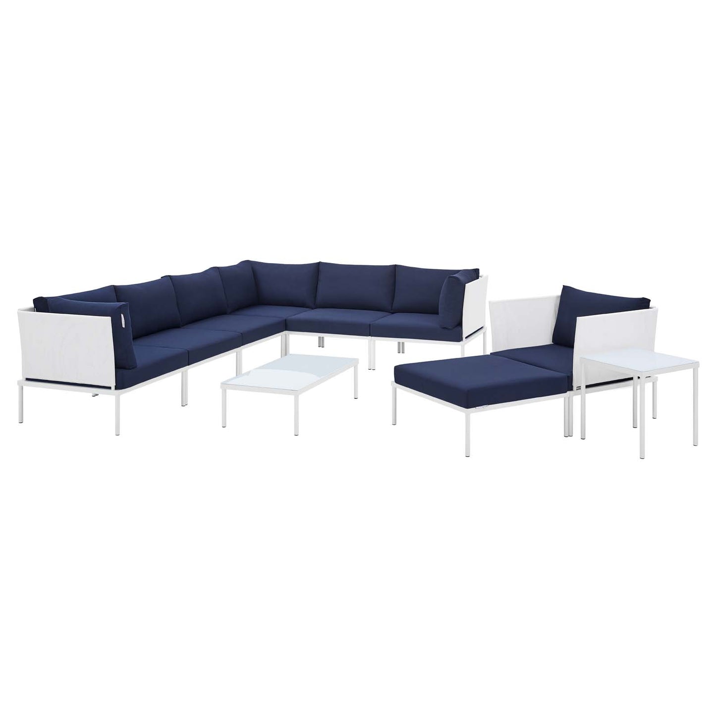 Harmony 10-Piece Sunbrella® Outdoor Patio Aluminum Sectional Sofa Set, Aluminum, Metal, Steel, White Blue Navy, 20784