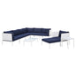 Harmony 10-Piece Sunbrella® Outdoor Patio Aluminum Sectional Sofa Set, Aluminum, Metal, Steel, White Blue Navy, 20784