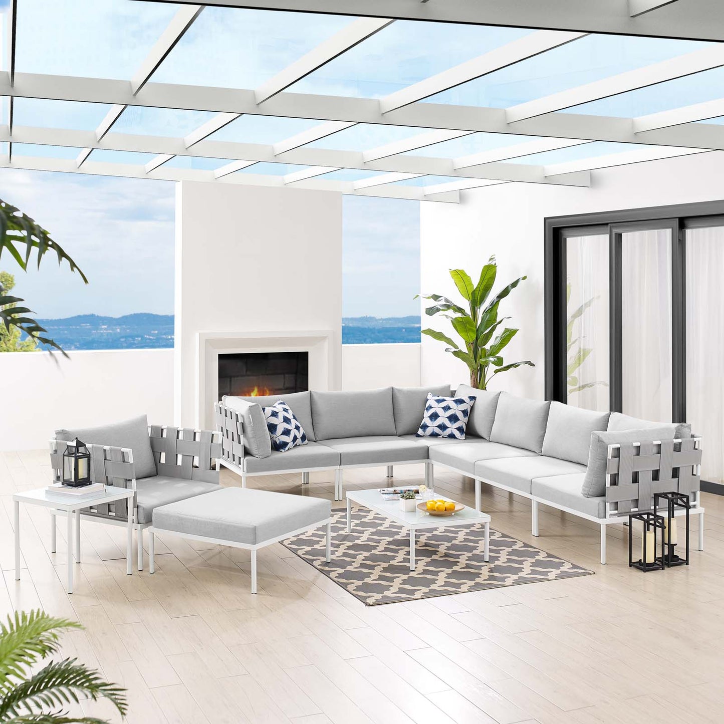 Harmony 10-Piece Sunbrella® Outdoor Patio Aluminum Sectional Sofa Set, Aluminum, Metal, Steel, Grey Gray, 20785