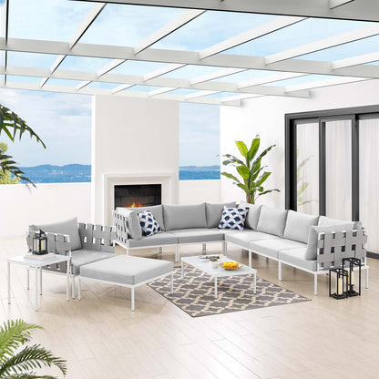 Harmony 10-Piece Sunbrella® Outdoor Patio Aluminum Sectional Sofa Set, Aluminum, Metal, Steel, Grey Gray, 20785
