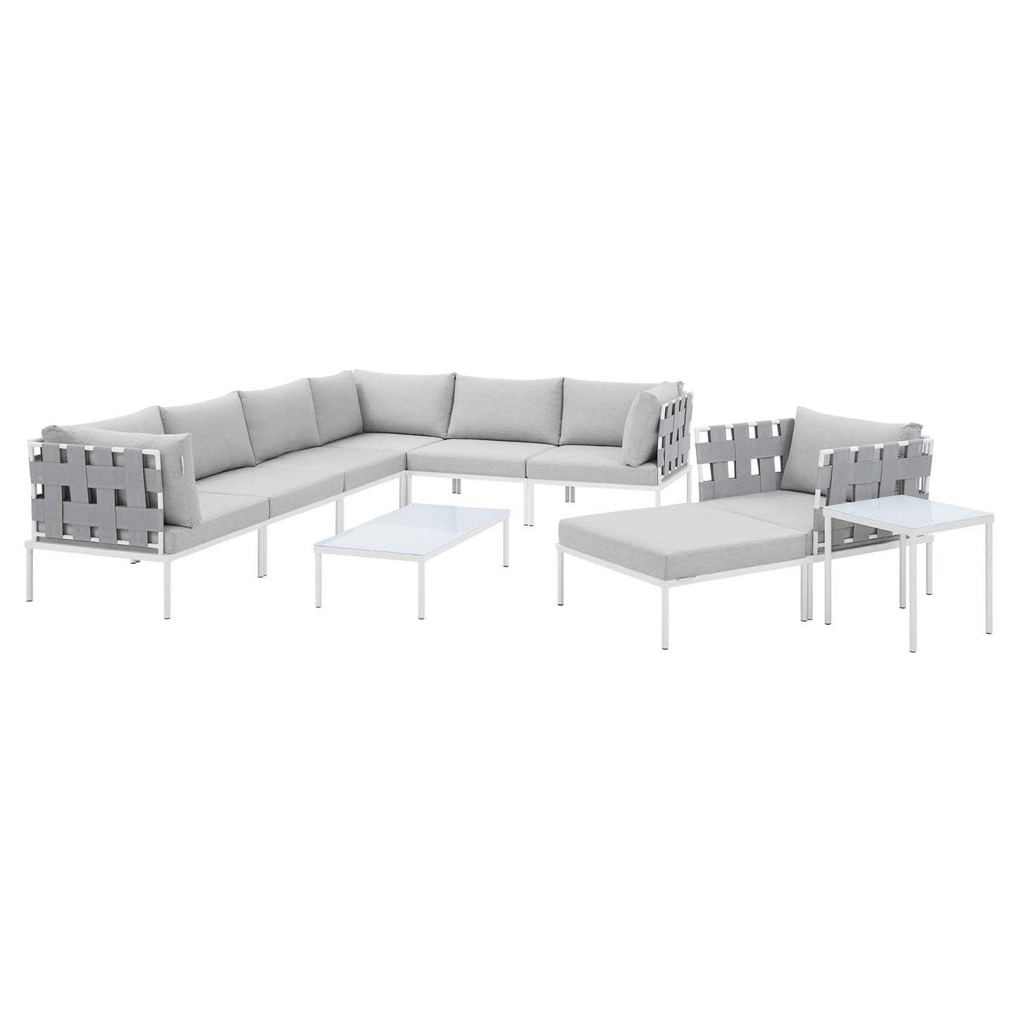 Harmony 10-Piece Sunbrella® Outdoor Patio Aluminum Sectional Sofa Set, Aluminum, Metal, Steel, Grey Gray, 20785