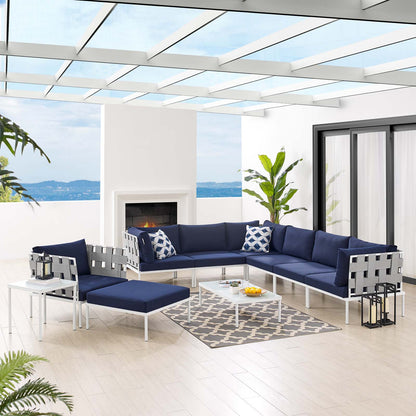 Harmony 10-Piece Sunbrella® Outdoor Patio Aluminum Sectional Sofa Set, Aluminum, Metal, Steel, Grey Gray Blue Navy, 20786