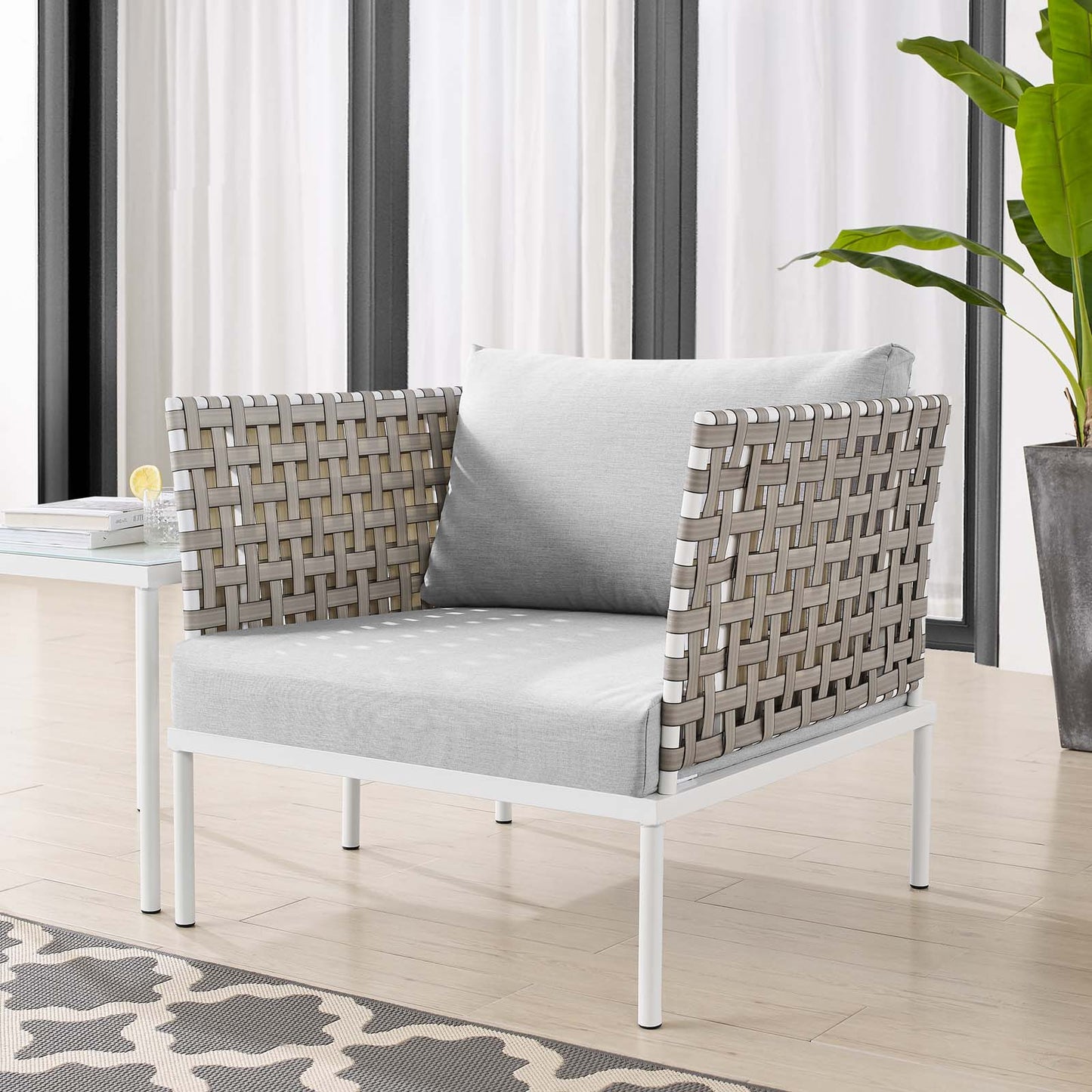 Harmony Sunbrella® Basket Weave Outdoor Patio Aluminum Armchair, Aluminum, Metal, Steel, Grey Gray, 20787