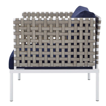 Harmony Sunbrella® Basket Weave Outdoor Patio Aluminum Armchair, Aluminum, Metal, Steel, Blue Navy, 20788