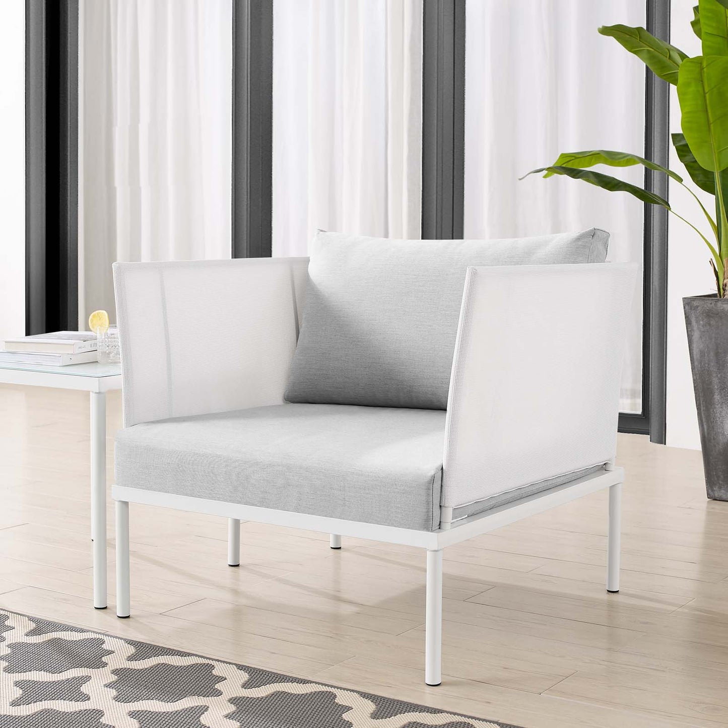 Harmony Sunbrella® Outdoor Patio Aluminum Armchair, Aluminum, Metal, Steel, White Grey Gray, 20789