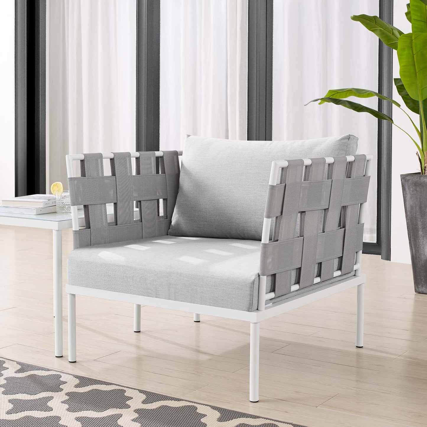 Harmony Sunbrella® Outdoor Patio Aluminum Armchair, Aluminum, Metal, Steel, Grey Gray, 20791