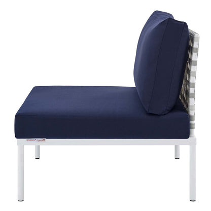Harmony Sunbrella® Basket Weave Outdoor Patio Aluminum Armless Chair, Aluminum, Metal, Steel, Blue Navy, 20794