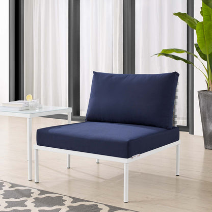 Harmony Sunbrella® Basket Weave Outdoor Patio Aluminum Armless Chair, Aluminum, Metal, Steel, Blue Navy, 20794