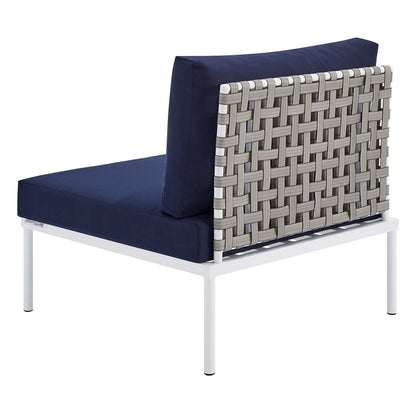 Harmony Sunbrella® Basket Weave Outdoor Patio Aluminum Armless Chair, Aluminum, Metal, Steel, Blue Navy, 20796