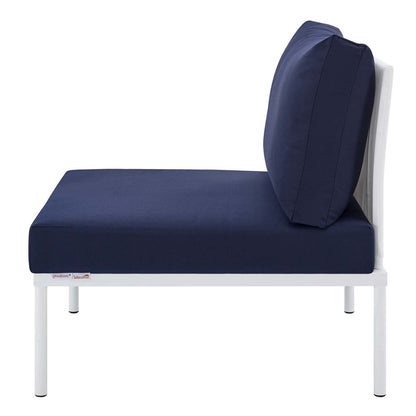 Harmony Sunbrella® Outdoor Patio Aluminum Armless Chair, Aluminum, Metal, Steel, White Blue Navy, 20798