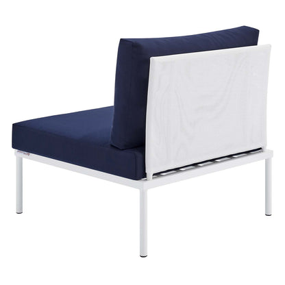 Harmony Sunbrella® Outdoor Patio Aluminum Armless Chair, Aluminum, Metal, Steel, White Blue Navy, 20798