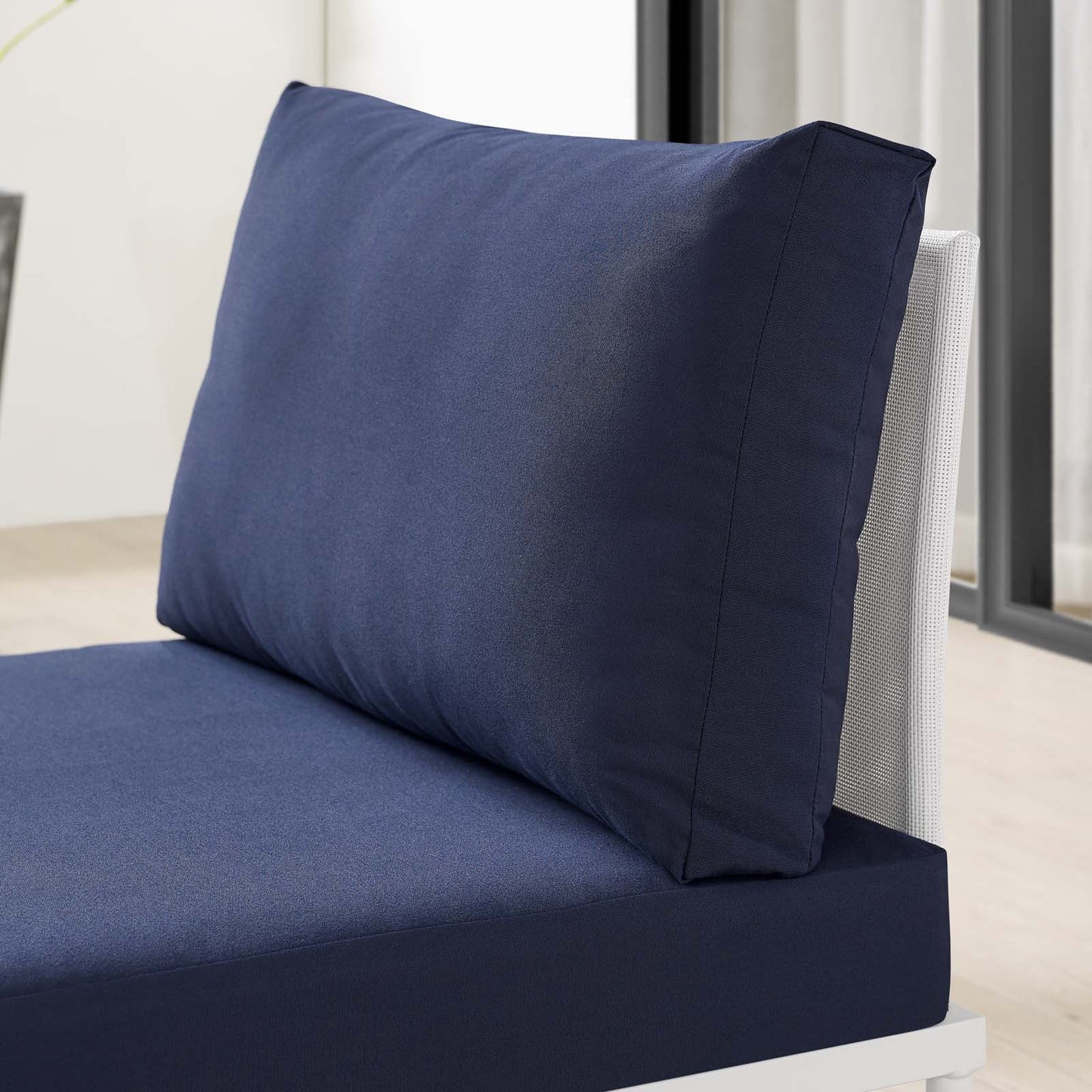 Harmony Sunbrella® Outdoor Patio Aluminum Armless Chair, Aluminum, Metal, Steel, White Blue Navy, 20798
