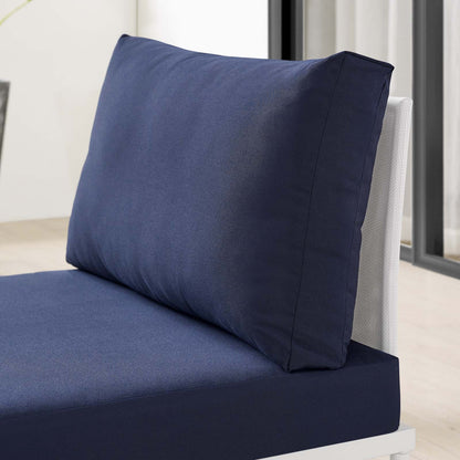 Harmony Sunbrella® Outdoor Patio Aluminum Armless Chair, Aluminum, Metal, Steel, White Blue Navy, 20798