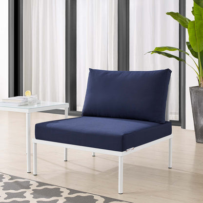 Harmony Sunbrella® Outdoor Patio Aluminum Armless Chair, Aluminum, Metal, Steel, White Blue Navy, 20798