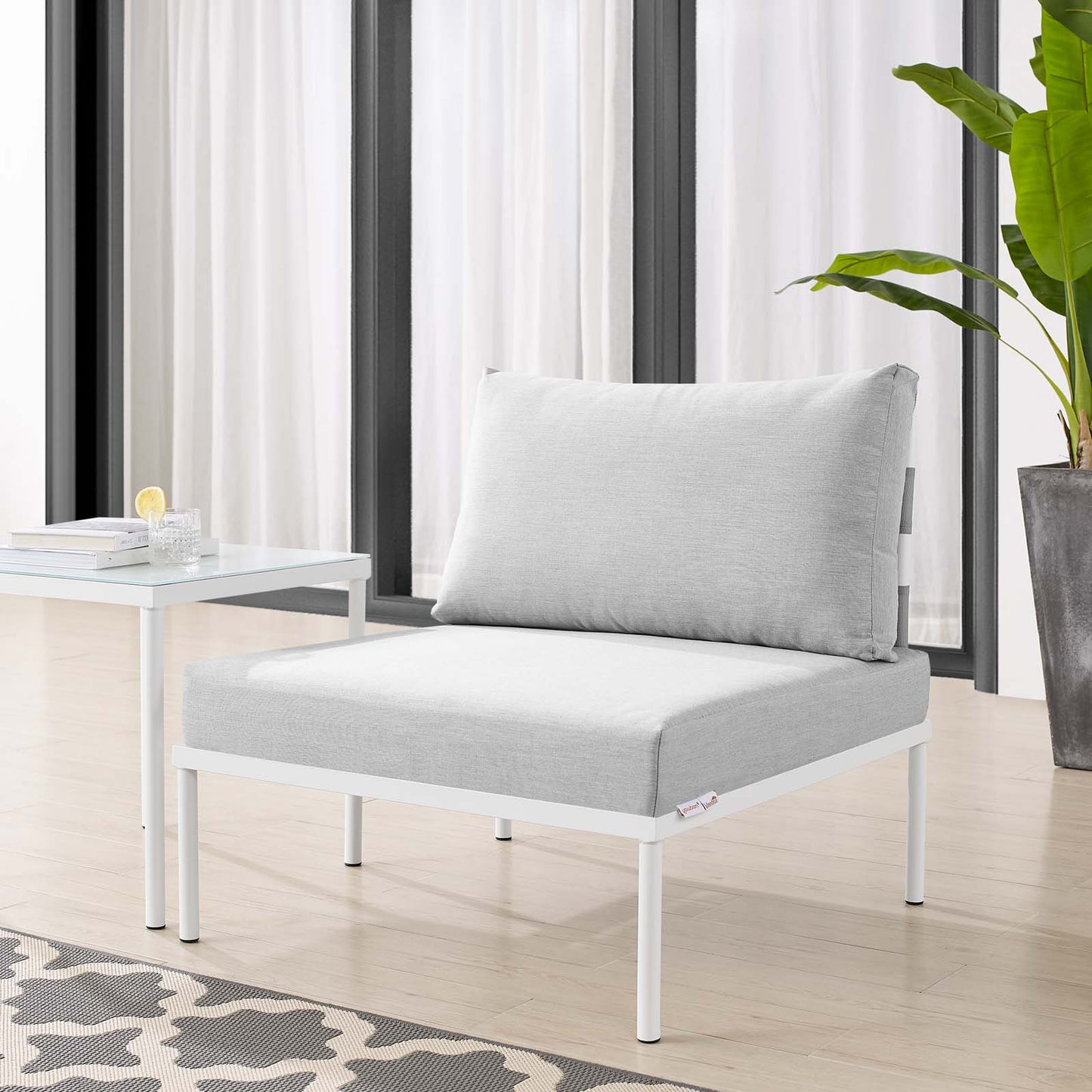 Harmony Sunbrella® Outdoor Patio Aluminum Armless Chair, Aluminum, Metal, Steel, Grey Gray, 20799