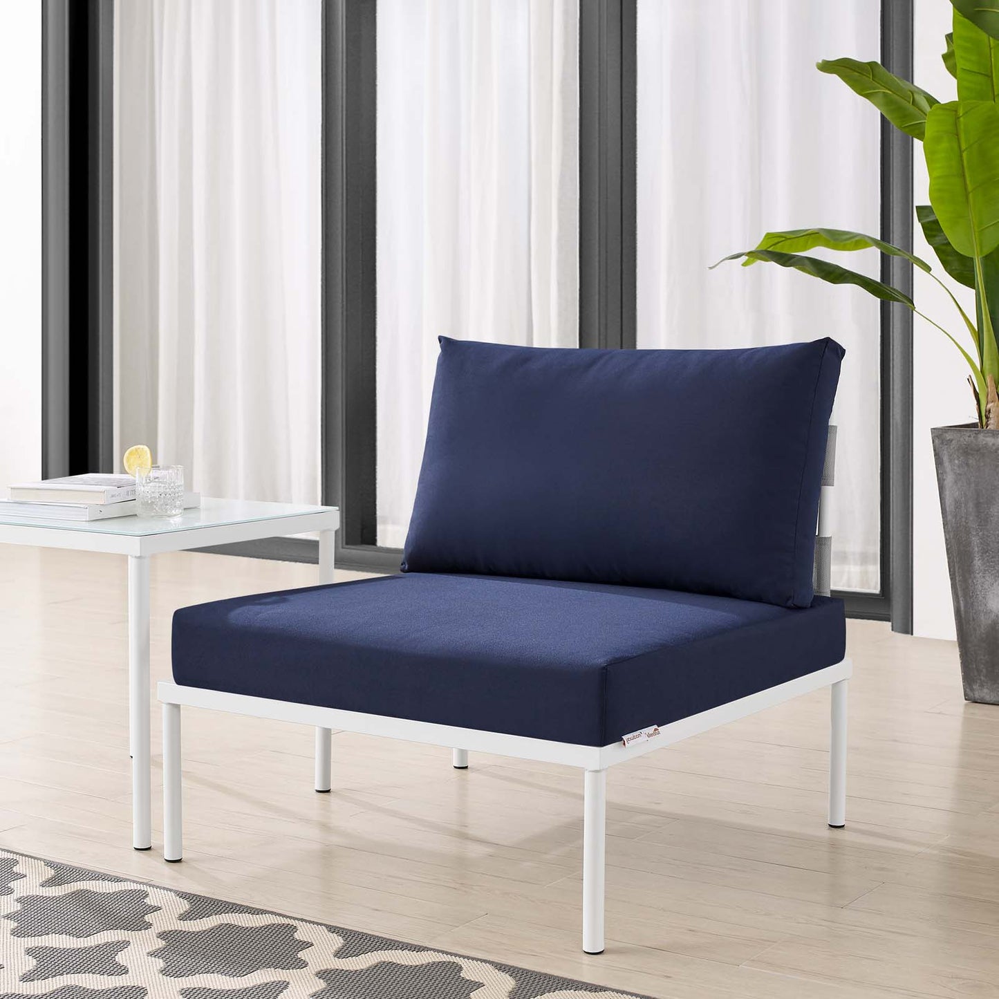 Harmony Sunbrella® Outdoor Patio Aluminum Armless Chair, Aluminum, Metal, Steel, Grey Gray Blue Navy, 20800