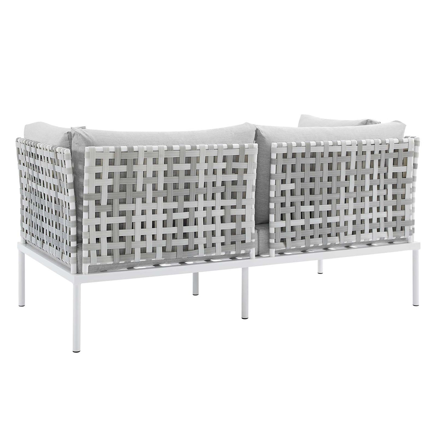 Harmony Sunbrella® Basket Weave Outdoor Patio Aluminum Loveseat, Aluminum, Metal, Steel, Grey Gray, 20801