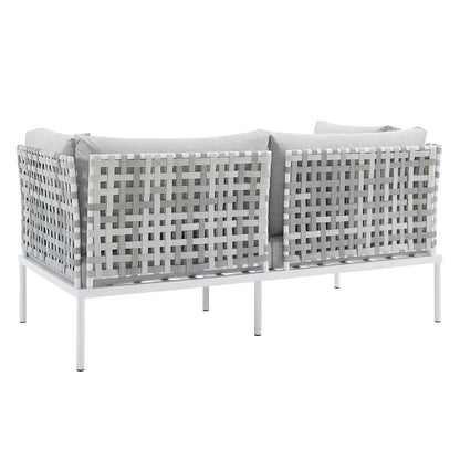 Harmony Sunbrella® Basket Weave Outdoor Patio Aluminum Loveseat, Aluminum, Metal, Steel, Grey Gray, 20801