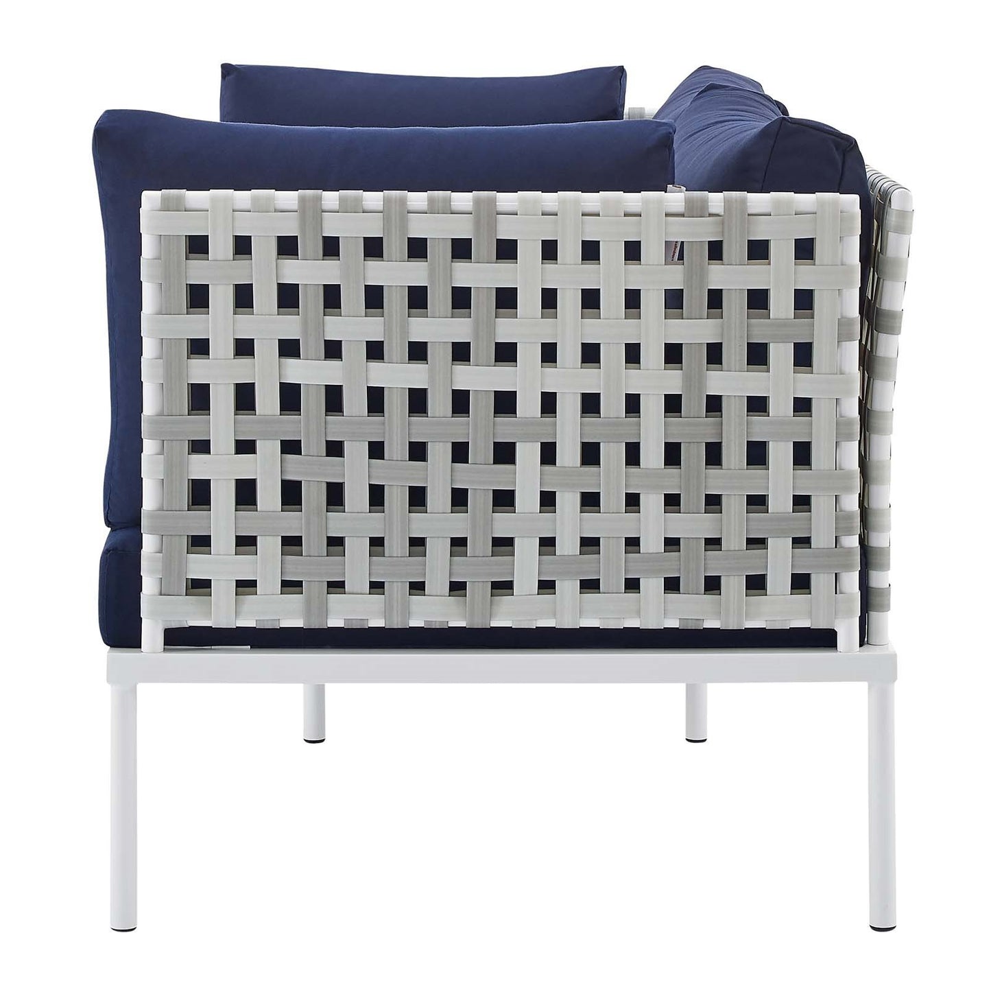 Harmony Sunbrella® Basket Weave Outdoor Patio Aluminum Loveseat, Aluminum, Metal, Steel, Blue Navy, 20802