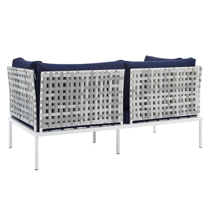 Harmony Sunbrella® Basket Weave Outdoor Patio Aluminum Loveseat, Aluminum, Metal, Steel, Blue Navy, 20802