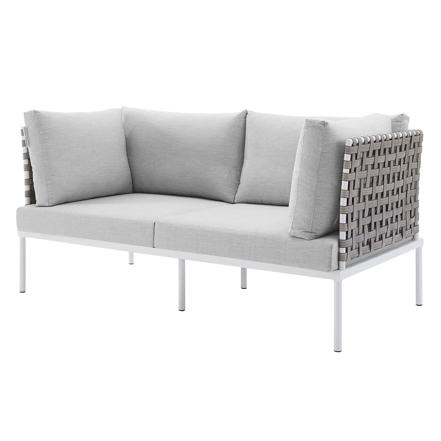 Harmony Sunbrella® Basket Weave Outdoor Patio Aluminum Loveseat, Aluminum, Metal, Steel, Grey Gray, 20803