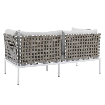 Harmony Sunbrella® Basket Weave Outdoor Patio Aluminum Loveseat, Aluminum, Metal, Steel, Grey Gray, 20803