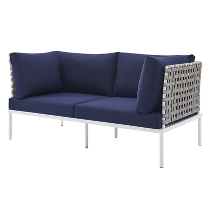 Harmony Sunbrella® Basket Weave Outdoor Patio Aluminum Loveseat, Aluminum, Metal, Steel, Blue Navy, 20804