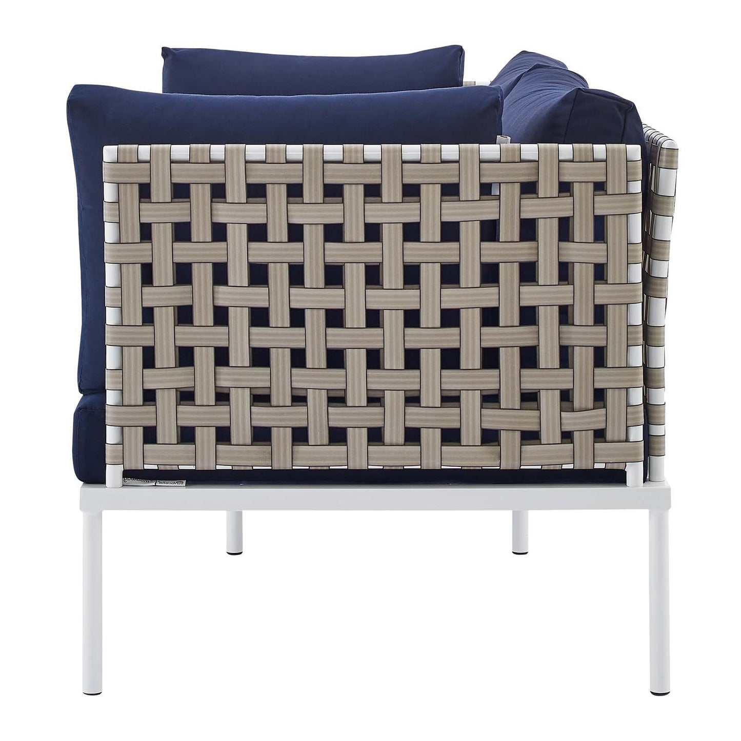 Harmony Sunbrella® Basket Weave Outdoor Patio Aluminum Loveseat, Aluminum, Metal, Steel, Blue Navy, 20804