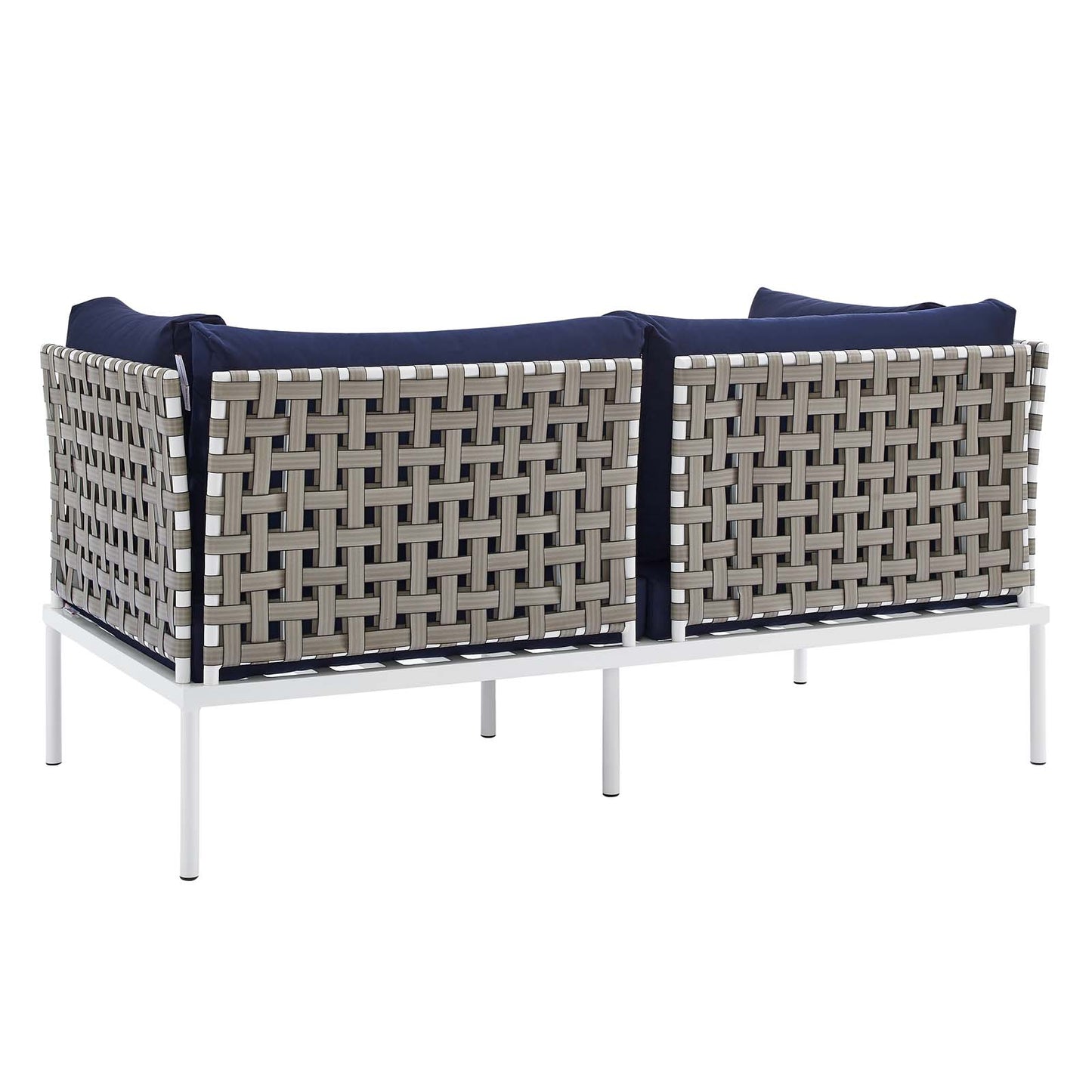 Harmony Sunbrella® Basket Weave Outdoor Patio Aluminum Loveseat, Aluminum, Metal, Steel, Blue Navy, 20804