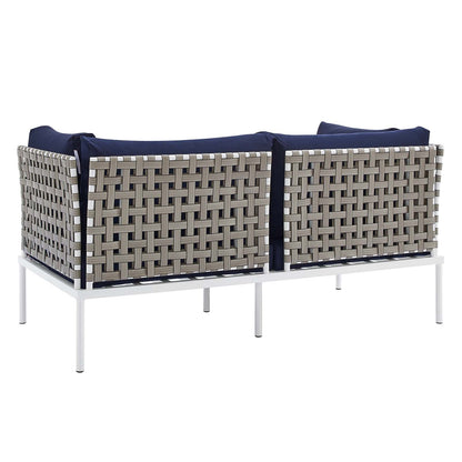 Harmony Sunbrella® Basket Weave Outdoor Patio Aluminum Loveseat, Aluminum, Metal, Steel, Blue Navy, 20804