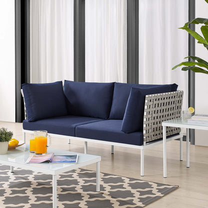 Harmony Sunbrella® Basket Weave Outdoor Patio Aluminum Loveseat, Aluminum, Metal, Steel, Blue Navy, 20804