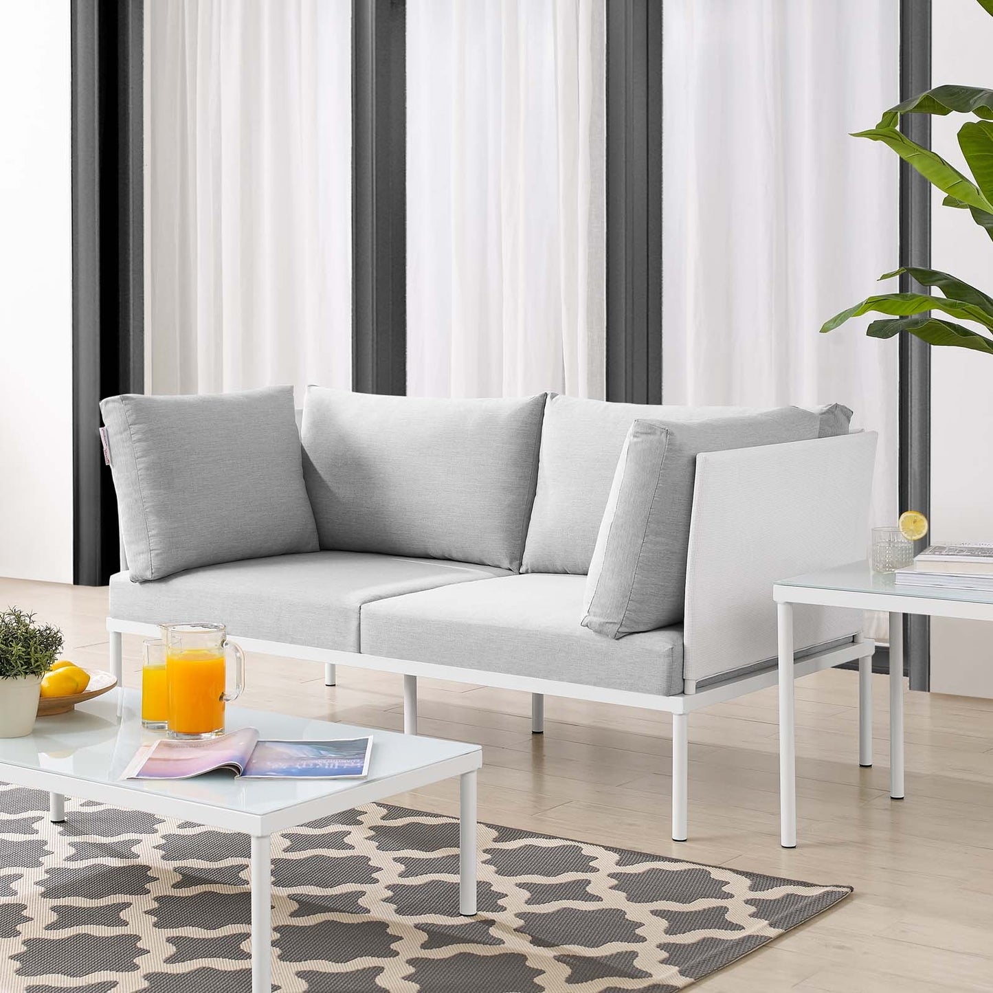 Harmony Sunbrella® Outdoor Patio Aluminum Loveseat, Aluminum, Metal, Steel, White Grey Gray, 20805