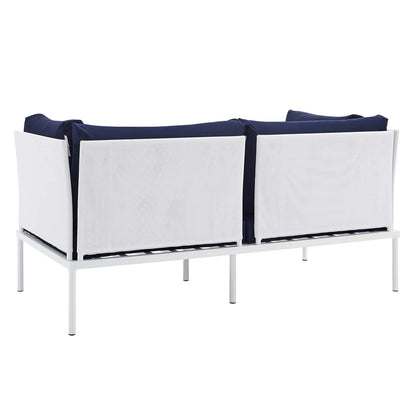 Harmony Sunbrella® Outdoor Patio Aluminum Loveseat, Aluminum, Metal, Steel, White Blue Navy, 20806