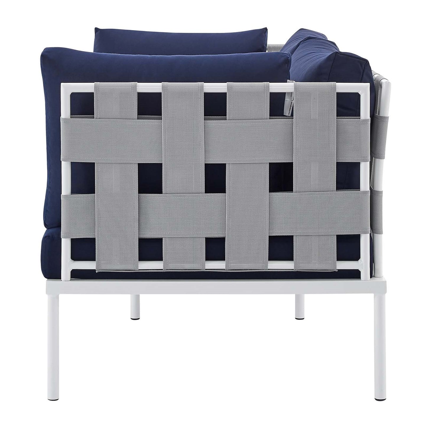 Harmony Sunbrella® Outdoor Patio Aluminum Loveseat, Aluminum, Metal, Steel, Grey Gray Blue Navy, 20808