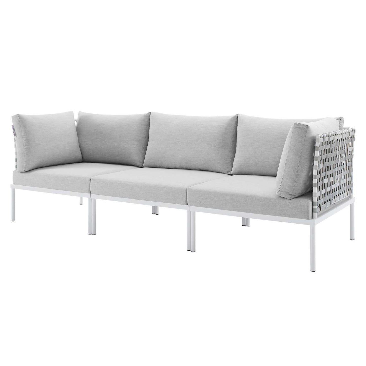 Harmony Sunbrella® Basket Weave Outdoor Patio Aluminum Sofa, Aluminum, Metal, Steel, Grey Gray, 20809