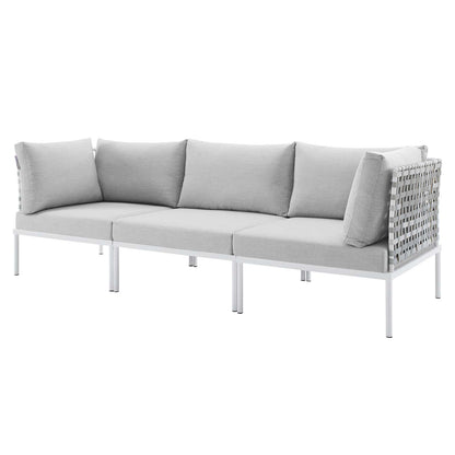 Harmony Sunbrella® Basket Weave Outdoor Patio Aluminum Sofa, Aluminum, Metal, Steel, Grey Gray, 20809