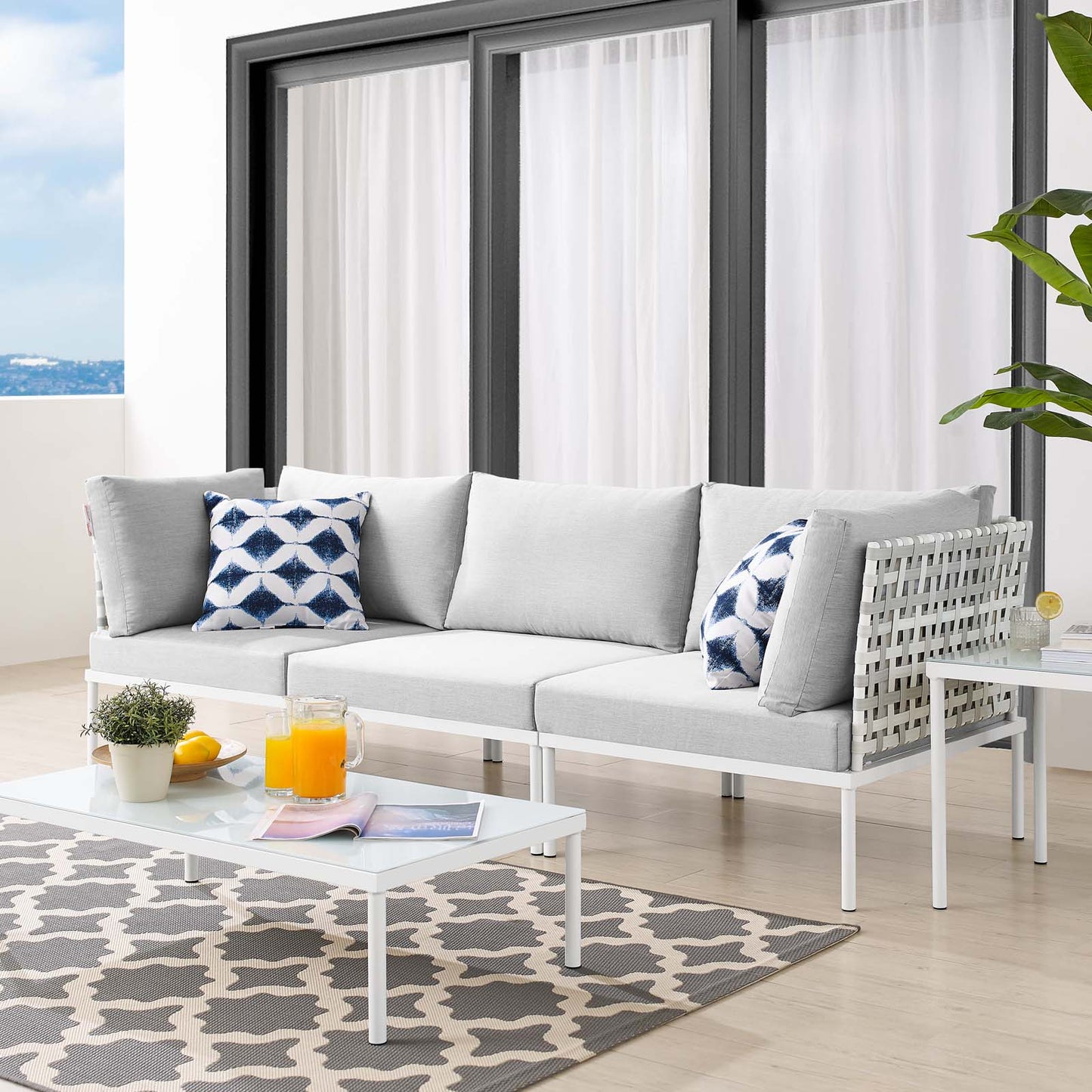 Harmony Sunbrella® Basket Weave Outdoor Patio Aluminum Sofa, Aluminum, Metal, Steel, Grey Gray, 20809