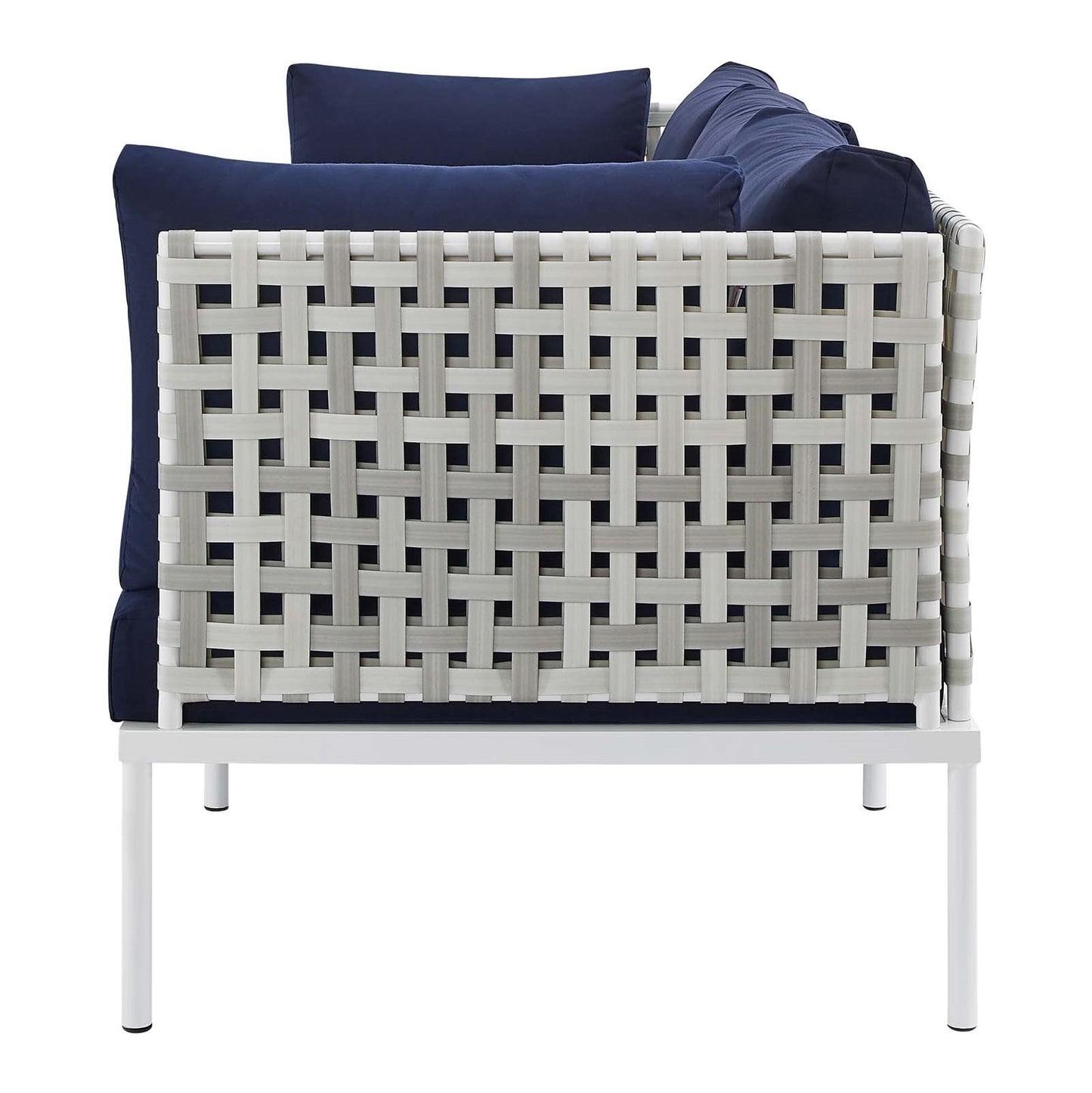 Harmony Sunbrella® Basket Weave Outdoor Patio Aluminum Sofa, Aluminum, Metal, Steel, Blue Navy, 20810