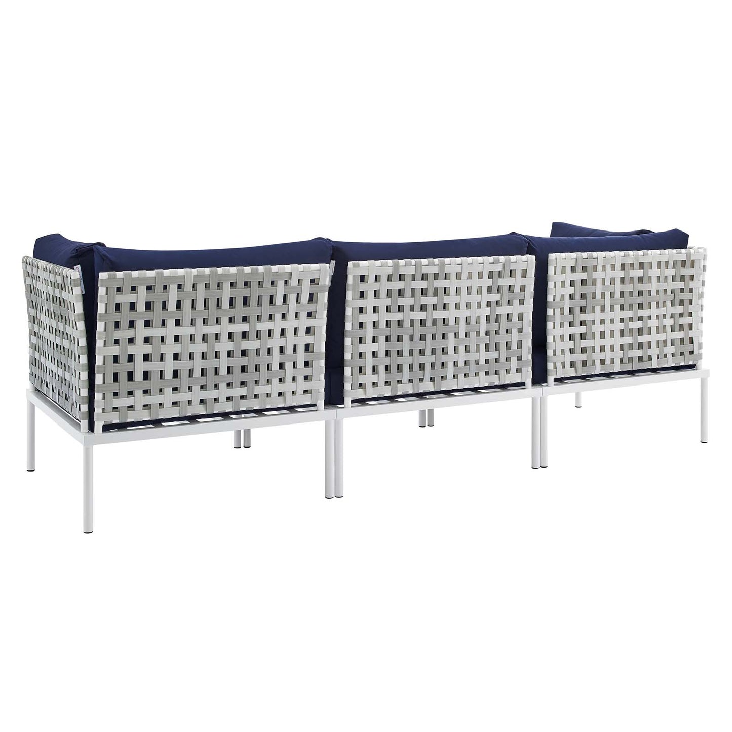 Harmony Sunbrella® Basket Weave Outdoor Patio Aluminum Sofa, Aluminum, Metal, Steel, Blue Navy, 20810