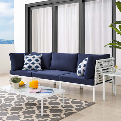 Harmony Sunbrella® Basket Weave Outdoor Patio Aluminum Sofa, Aluminum, Metal, Steel, Blue Navy, 20810