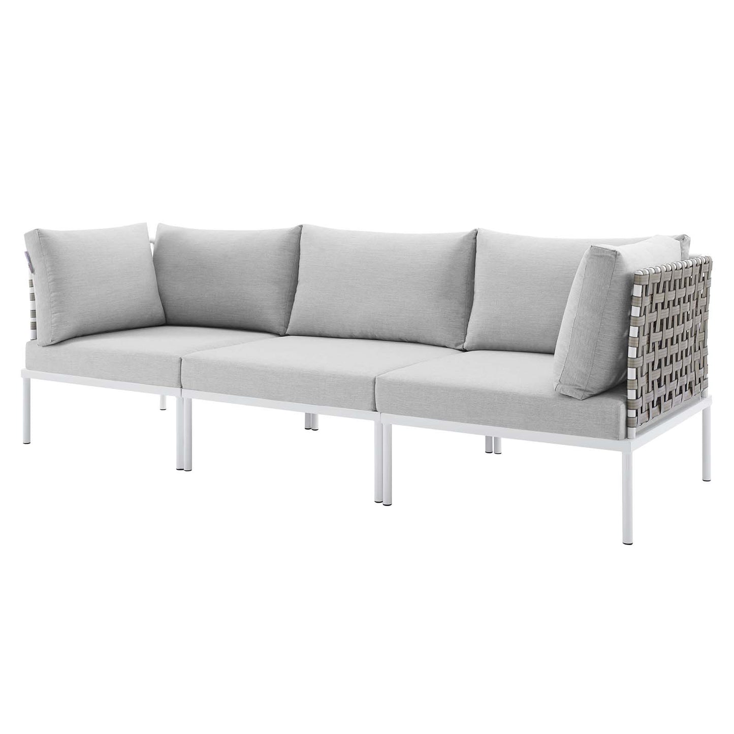 Harmony Sunbrella® Basket Weave Outdoor Patio Aluminum Sofa, Aluminum, Metal, Steel, Grey Gray, 20811