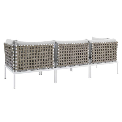 Harmony Sunbrella® Basket Weave Outdoor Patio Aluminum Sofa, Aluminum, Metal, Steel, Grey Gray, 20811